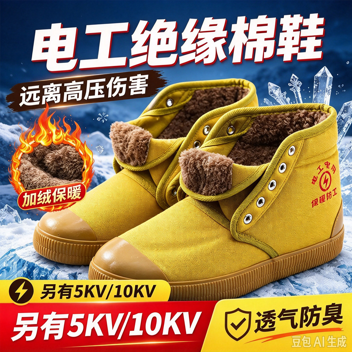 绝缘鞋5KV/10KV电工电力安全鞋男透气高压帆布劳保防滑棉鞋高帮鞋