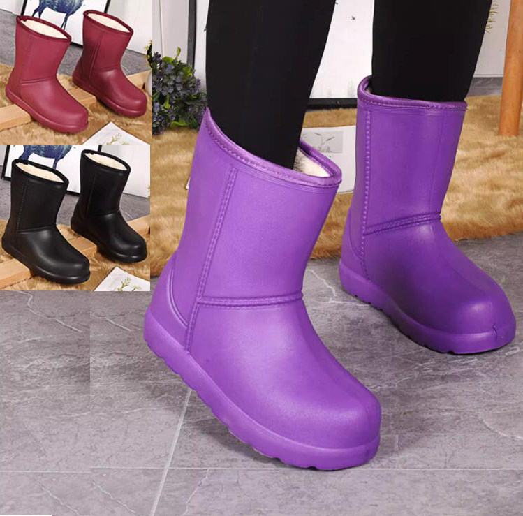 加绒雨鞋女保暖防滑加厚冬季雨靴防水棉鞋男士外穿泡沫轻便一体鞋