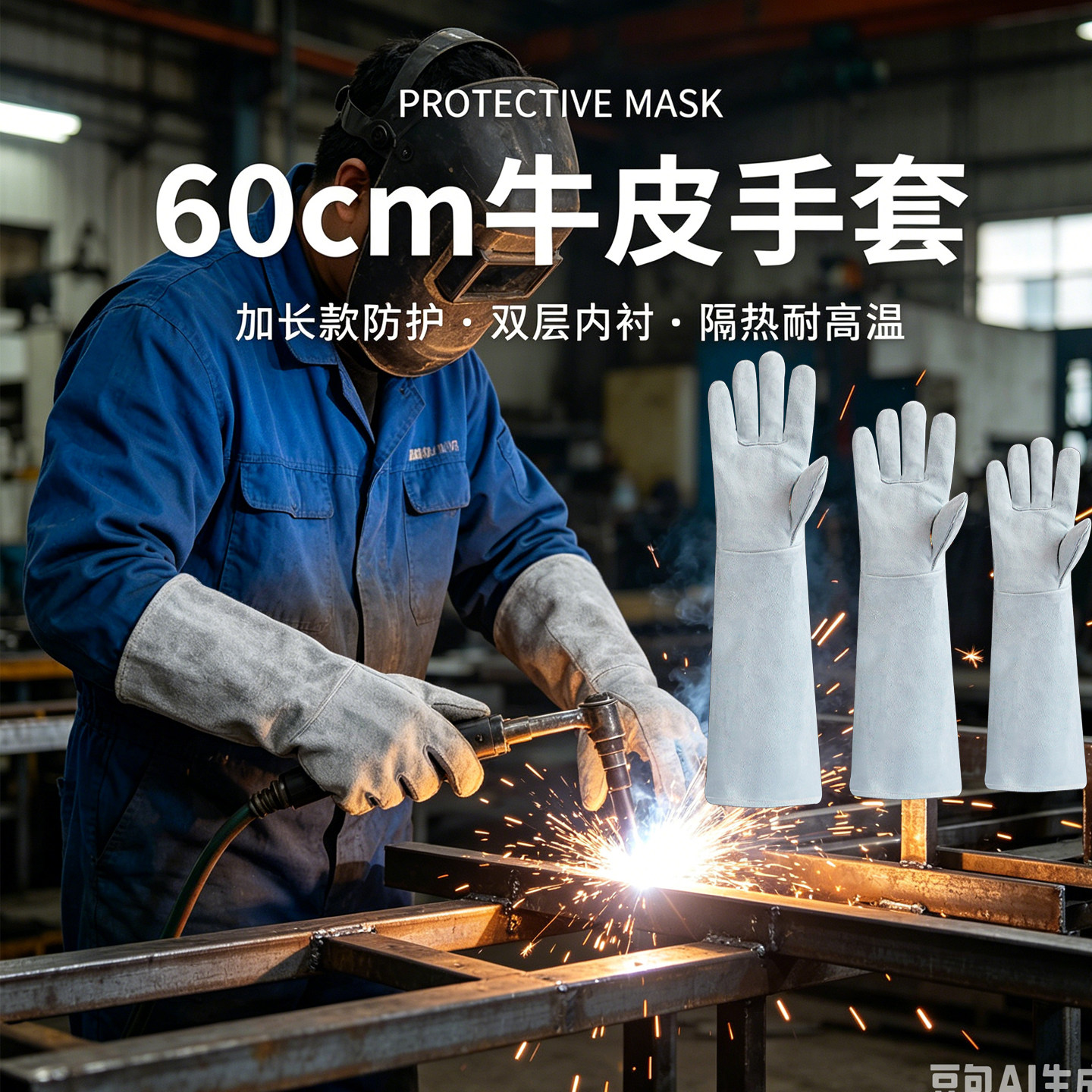 加长60cm电焊手套牛皮耐高温防烫柔软劳保耐磨焊工焊接焊工专用男