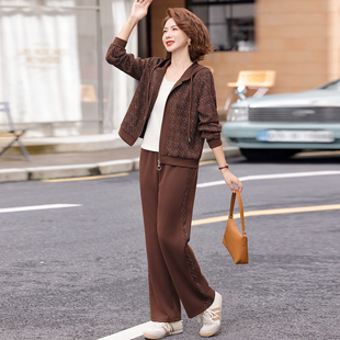 中年妈妈春秋装运动服女今年流行连帽套装中老年女洋气减龄两件套