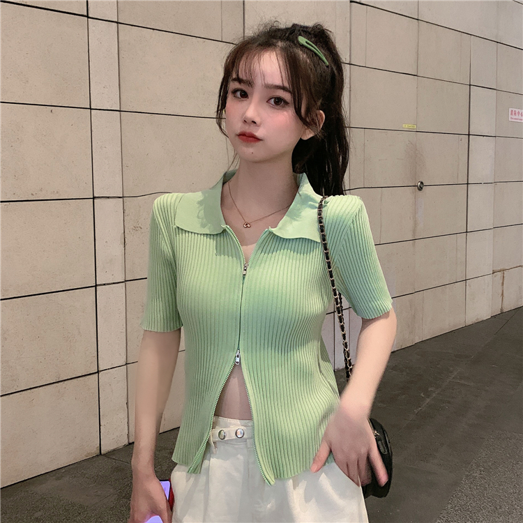 Real price real shooting - summer new double zipper design, versatile slim knit cardigan, six colors in