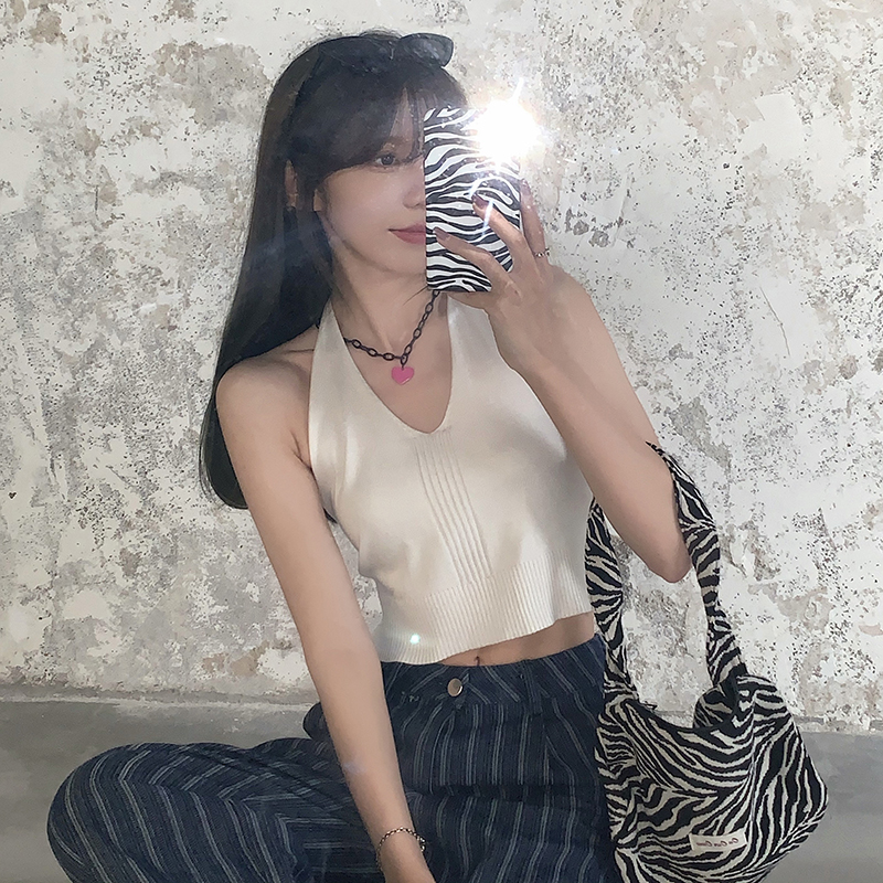 Real price real shooting - spring and summer sexy knitting hanging neck and wearing vest in four colors