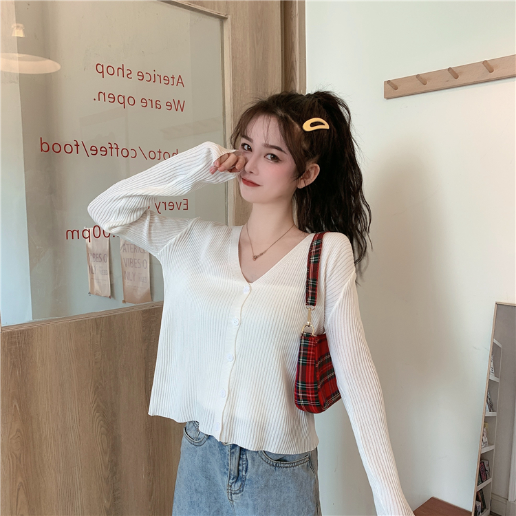 Real price real shot ~ versatile knitted V-neck knitted long sleeve cardigan for women