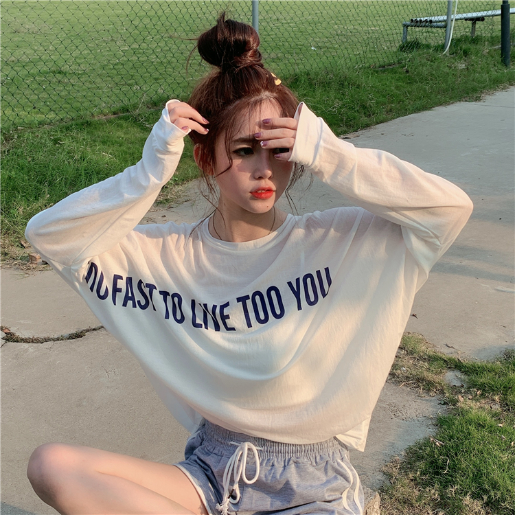 Real price real shot ~ versatile candy color front and back letter printing long sleeve sunscreen T-shirt 7 colors in