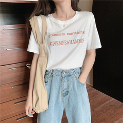 實價實拍~夏季新款百搭顯白韓版字母印花寬鬆圓領T恤三色入