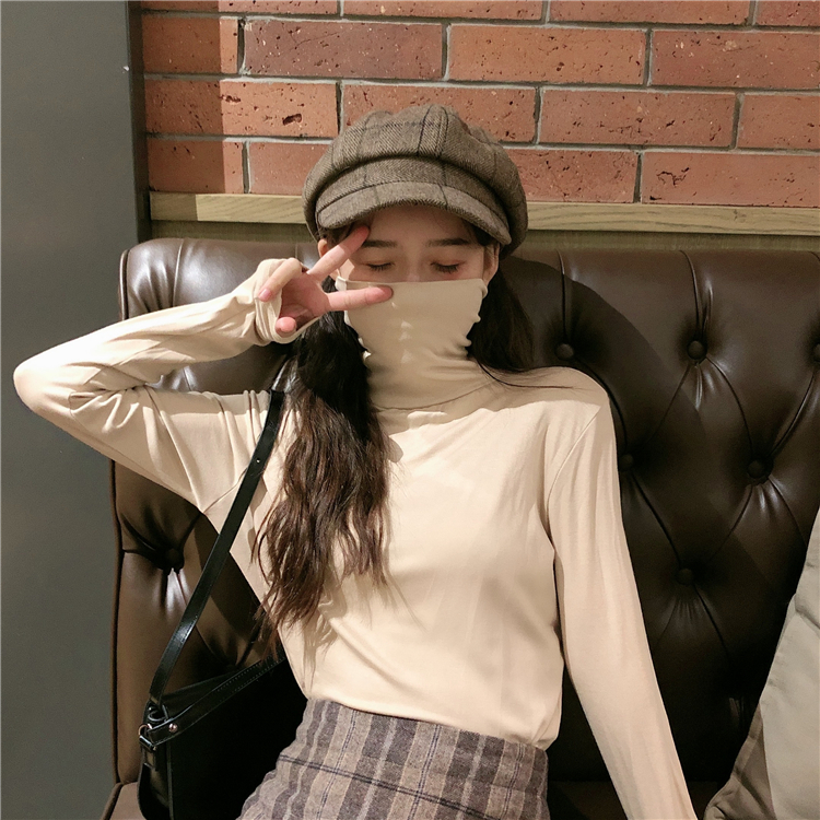 Real price real shot ~ 2020 new soft elastic high neck pile up collar solid color bottoming shirt with 8 colors