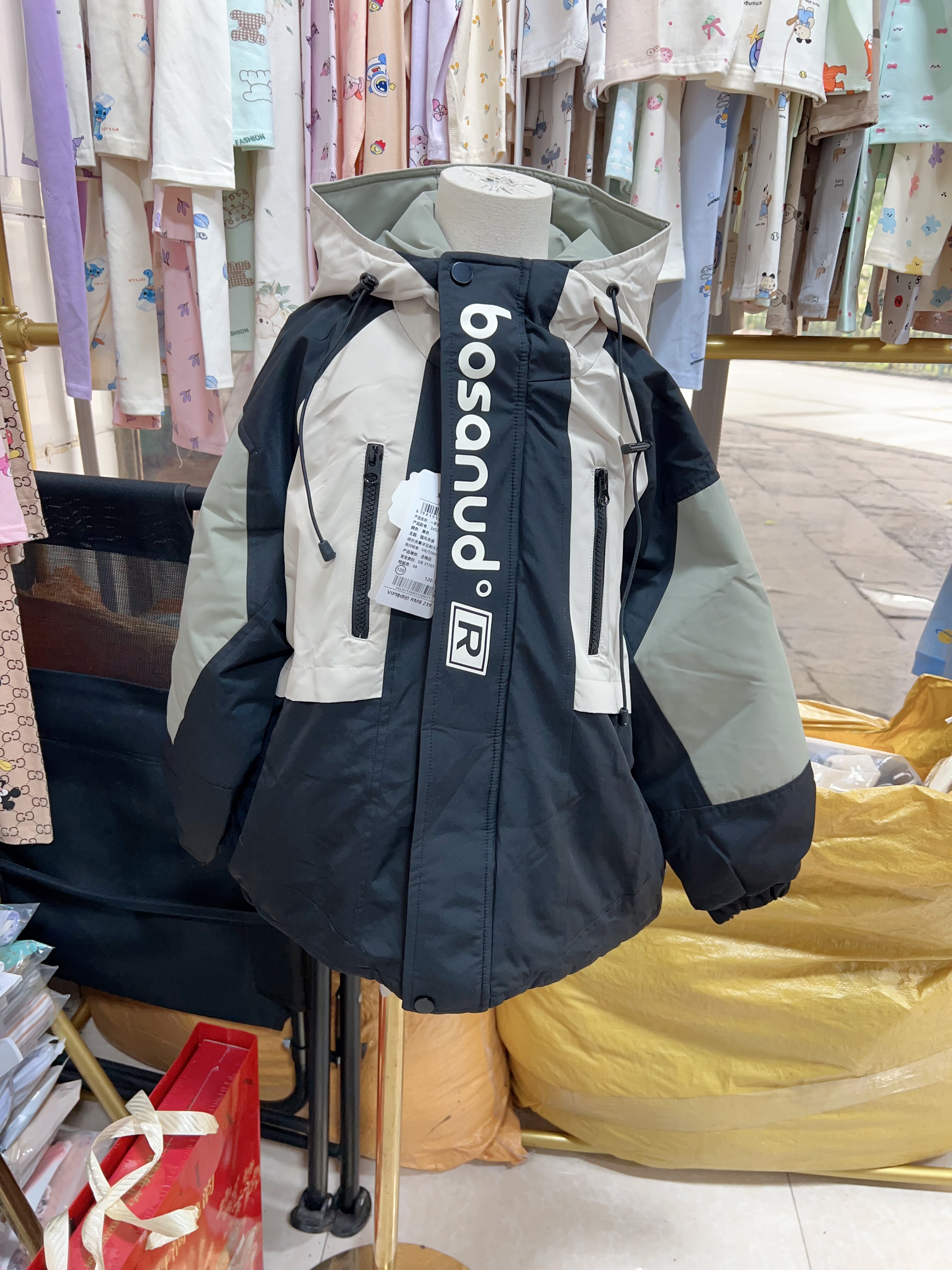 2025男女中大童二棉冲锋衣戴帽拼色休闲潮款外套120.160壮壮虎