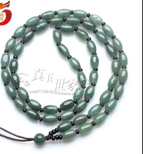 翠色翡翠色米形珠龙凤玉佩玉石项链吊坠毛衣链情侣圆牌挂件男女