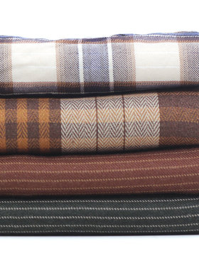 黄咖啡蓝绿色格子条纹布料 微磨毛春秋衬衫手工布艺娃衣DIY面料