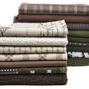 咖啡绿色系卡其色手工样布组 棕绿系娃衣DIY布料