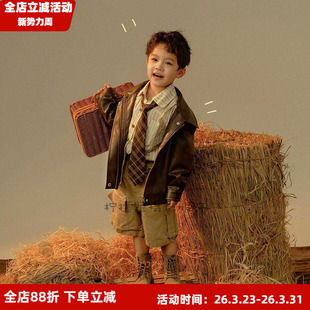 柠檬家儿童摄影服装 皮衣模卡影楼写真服 复古西部牛仔风三件套个性