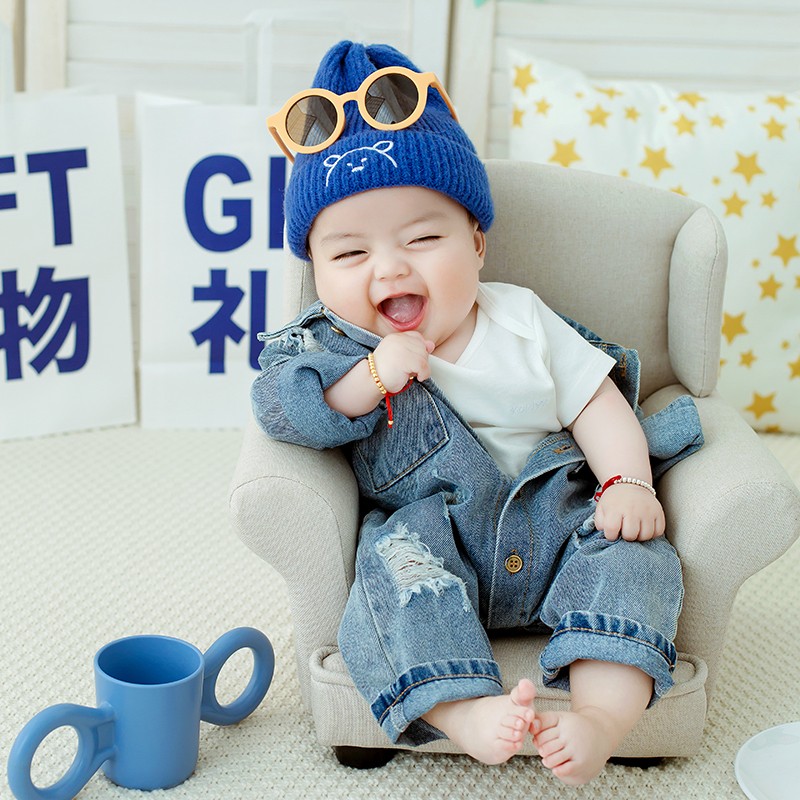 西部牛仔主题百天周岁男宝宝连体套装2022新款儿童摄影服饰夏春季