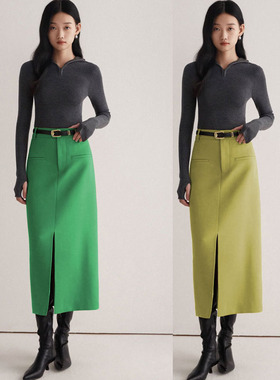 中长款气质通勤西装裙 前开衩直筒半身裙春秋时尚新款半裙