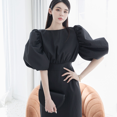 黑色高连衣裙女赫本风显瘦无袖