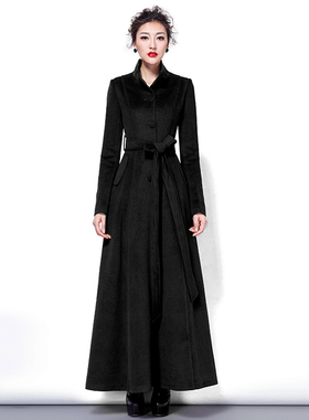 冬季新款修身立领毛呢外套女装长款显瘦加厚复古气质时尚呢子大衣