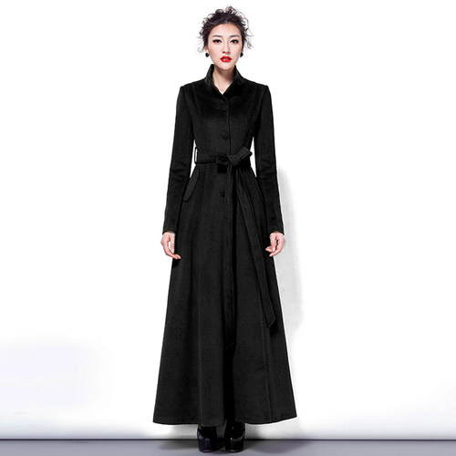 冬季新款修身立领毛呢外套女装长款显瘦加厚复古气质时尚呢子大衣