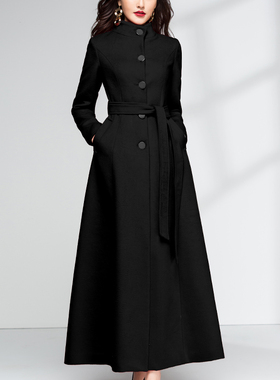 大衣外套女长款秋冬高级感年新款高个子加厚毛呢过膝超长显瘦修身