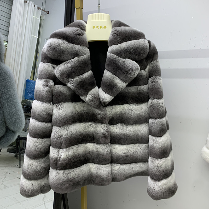 新款高端定制款龙猫平替皮草青紫兰进口西服领獭兔毛西装领外套