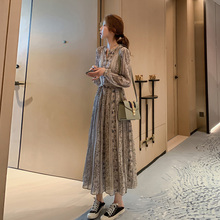 裙女 气质长款 复古连衣裙碎花雪纺长袖 裙子衬衫 2019年新款 秋装 法式