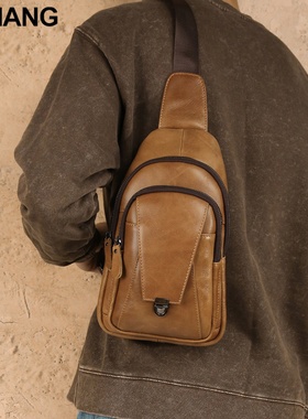 秋冬跨境热销真皮胸包多功能男士单肩包通勤休闲多功能斜挎包感男