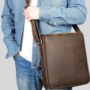 2026新款 斜挎包疯马皮单肩包男英伦休闲大容量单肩 玛轮特真皮男士