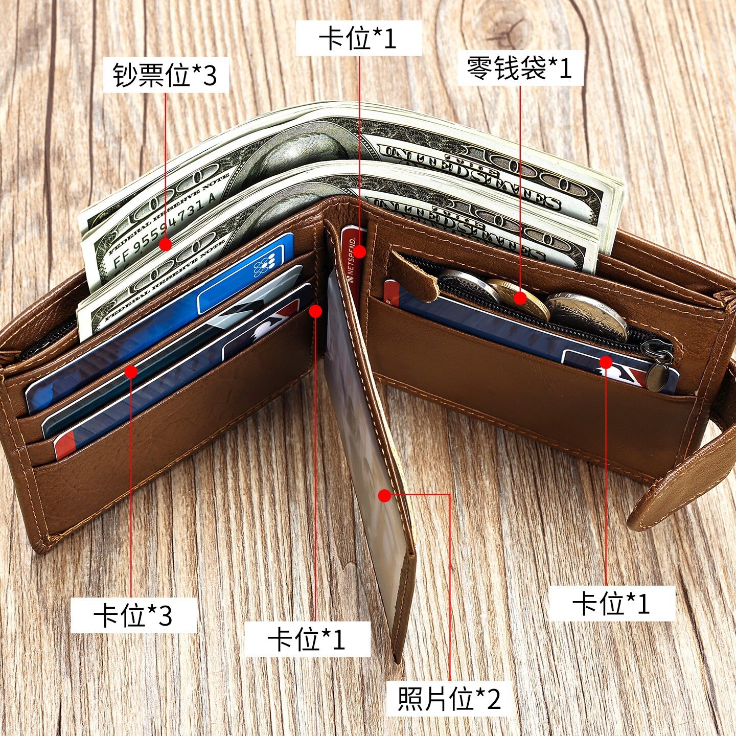 旅行通勤厂家热销头层牛皮男士钱包二折时尚百搭真皮钱夹手工牛皮