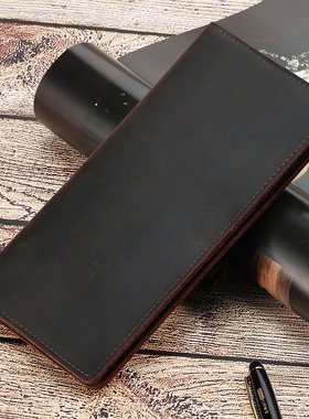 秋冬跨境疯马皮复古男士钱包长款简约手拿包男感真皮多卡位钱包