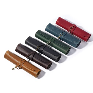 秋冬工厂欧美跨境画笔钢笔圆珠笔文艺工具保护笔套卷帘收纳包真皮