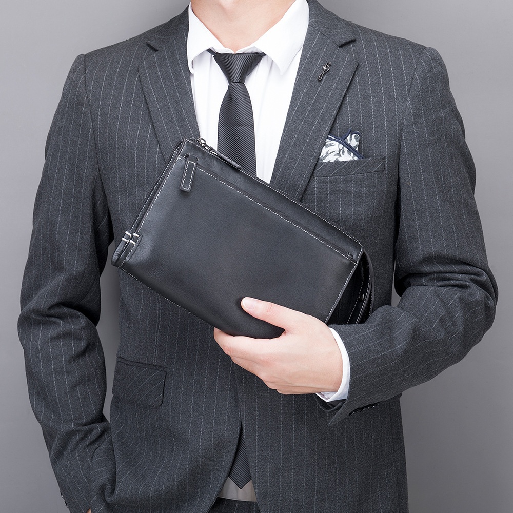 秋冬头层牛皮男士手拿包大容量手工钱包手机袋休闲商务真皮拉链