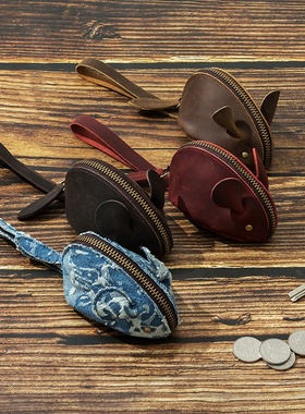 秋冬跨境新款真皮零钱包疯马皮老鼠卡通钥匙包多功能手拿收纳包小