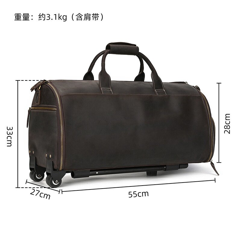 秋冬疯马皮拉杆包22寸西装包真皮大容量行李包带鞋位牛皮手提