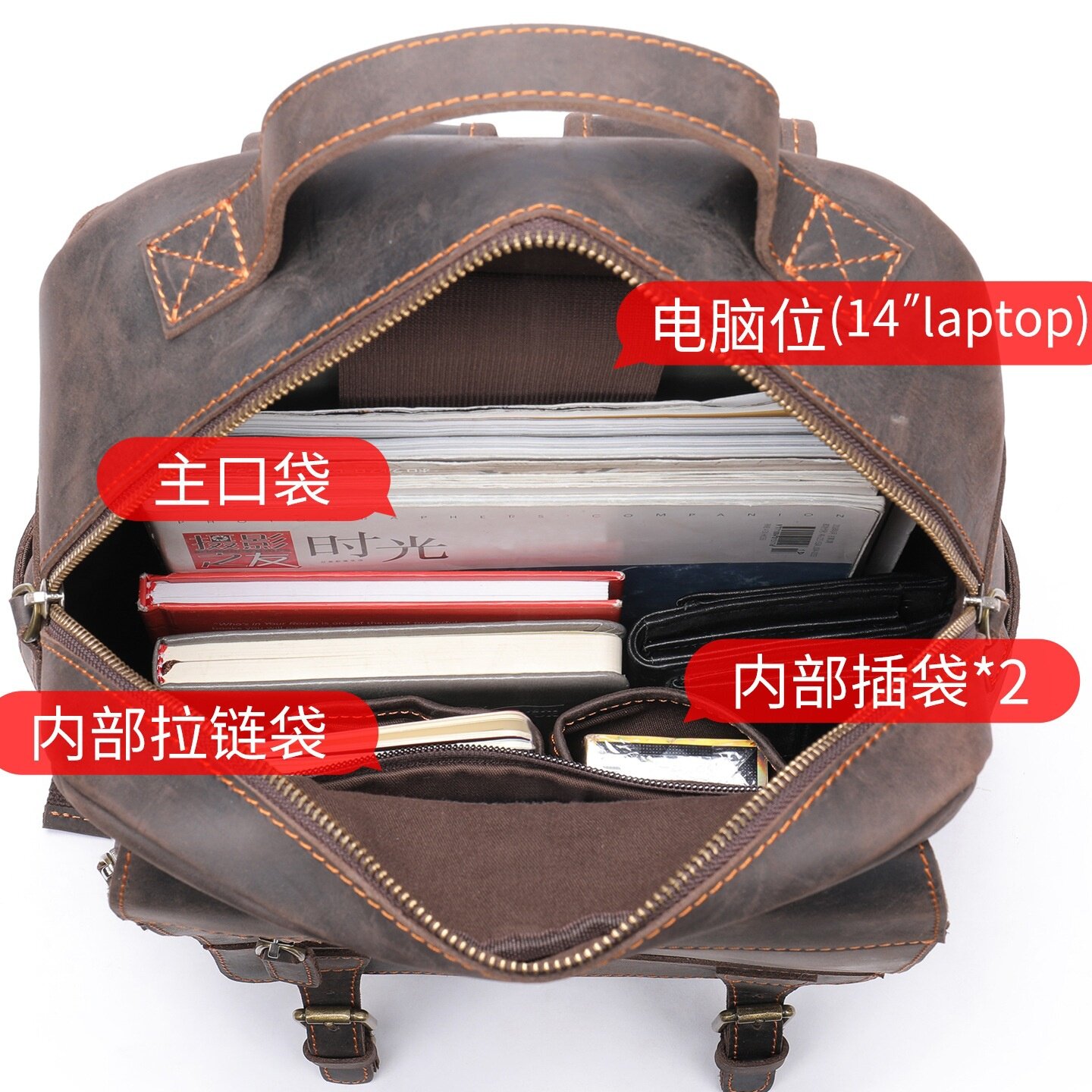 旅行通勤头层牛皮商务通勤电脑背包大容量欧美复古双肩包跨境疯马
