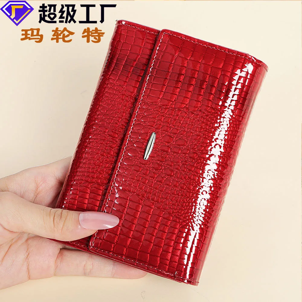 俄罗斯女士真皮钱包кошелек漆皮女士钱包多卡位女零钱包潮