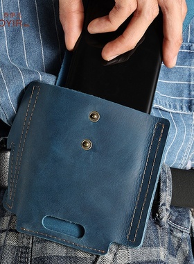 秋冬腰包男士放手机多功能挂包疯马皮干活用男士包包真皮手机男包