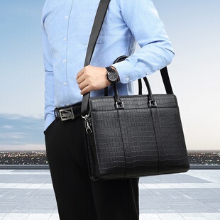 锁男士 手提包感防盗密码 真皮男包鳄鱼纹头层牛皮男款 2026新款