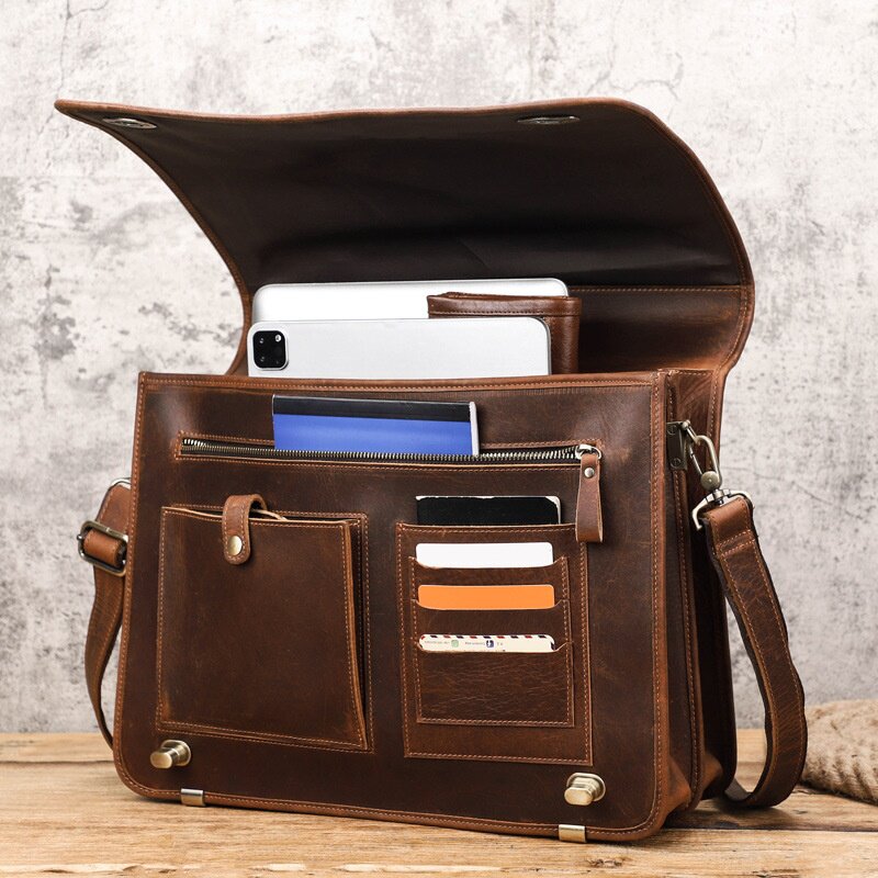 2026新款黑天使工厂货源真皮男士商务公文包适用14寸手提电脑包