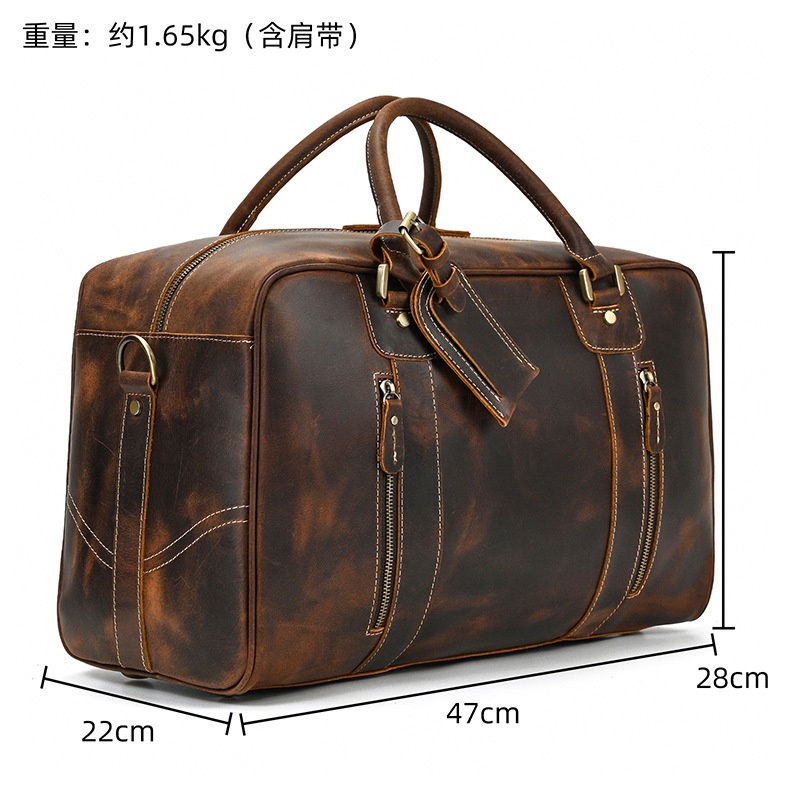 秋冬新款疯马皮男士旅行包头层牛皮手提包大容量行李袋欧美休闲
