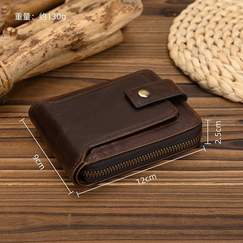 秋冬真皮短钱包多卡位拉链钱包男女兼用牛皮钱夹带零钱包wallet