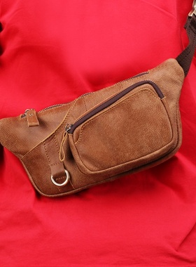 秋冬跨境男士腰包多功能户外运动手机腰包斜挎胸包磨砂皮通勤真皮