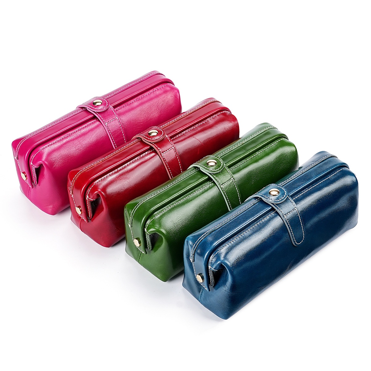 秋冬新款水之光油蜡洗漱包旅行化妆工具收纳包真皮口红口金包头层