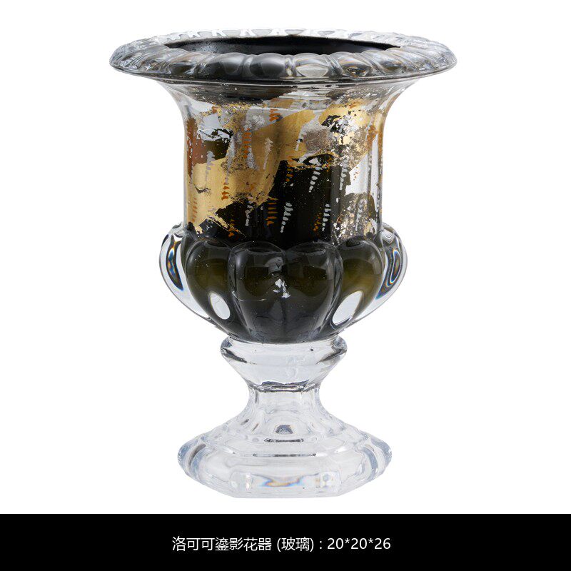 样板间艺术玻璃花器高端玻璃水烟壶奢华花纹装饰透明烟壶家居摆件