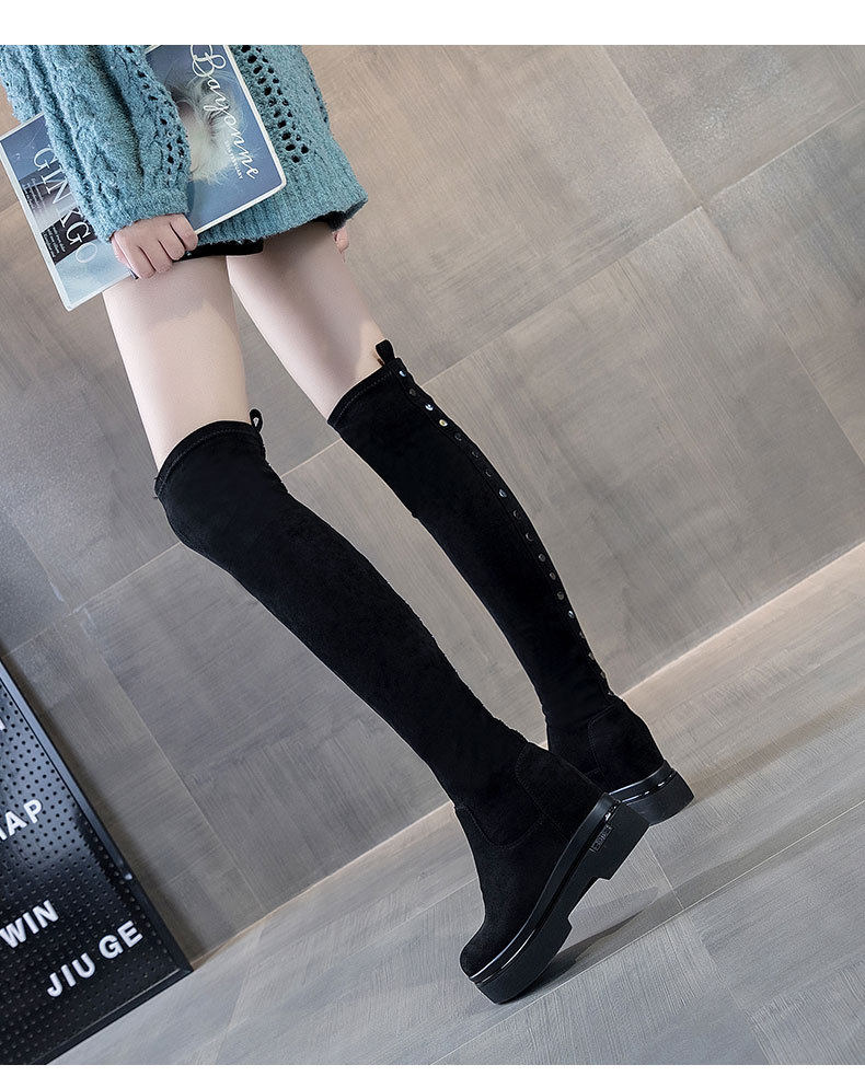内增高性感弹力靴子女2025秋冬过膝高靴羊猄绒面铆钉长靴瘦瘦靴潮