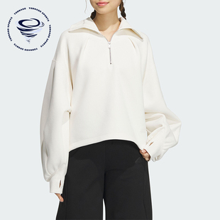 半开襟女士宽松翻领卫衣套头衫 JJ3795 阿迪达斯正品 Adidas