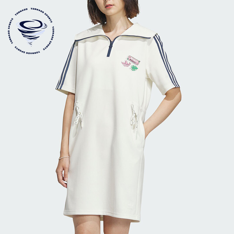 阿迪达斯女士休闲短袖翻领连衣裙