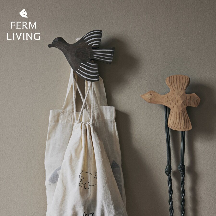 丹麦Ferm Living小鸟挂钩实木墙面装饰衣钩手工创意儿童房北欧
