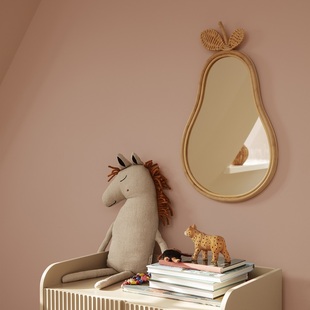 饰镜子苹果梨创意藤编梳妆镜挂镜壁饰 儿童房装 丹麦ferm living