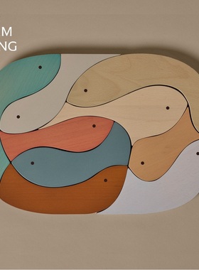 丹麦ferm LIVING Shoal Puzzle实木拼图积木趣味鱼形装饰摆件