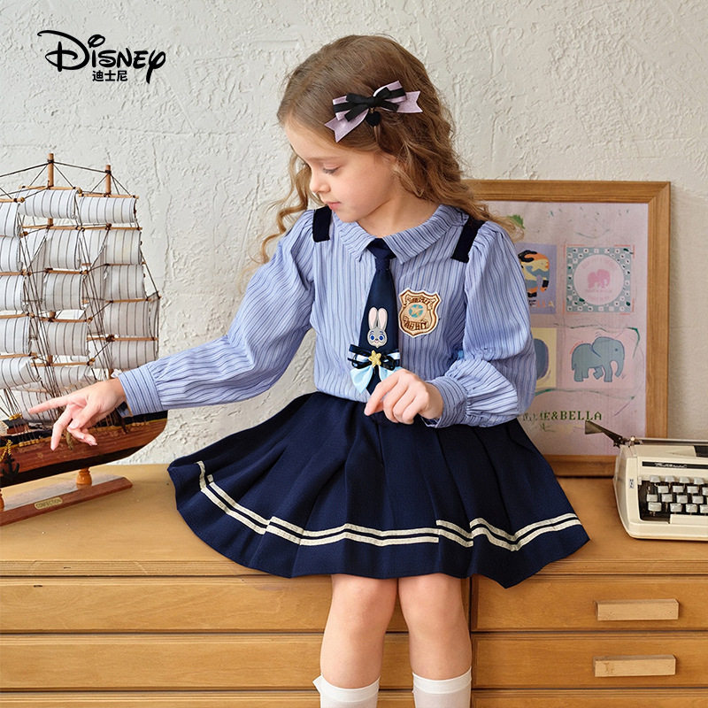迪士尼童装女童套装兔子警官2026学院风长袖衬衣儿童短裙两件套秋