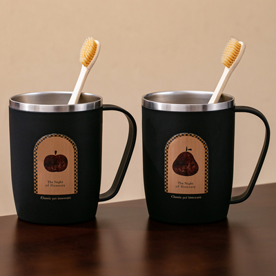 不锈钢漱口杯中古风一家三口牙杯家用情侣洗漱杯子宿舍刷牙杯缸具