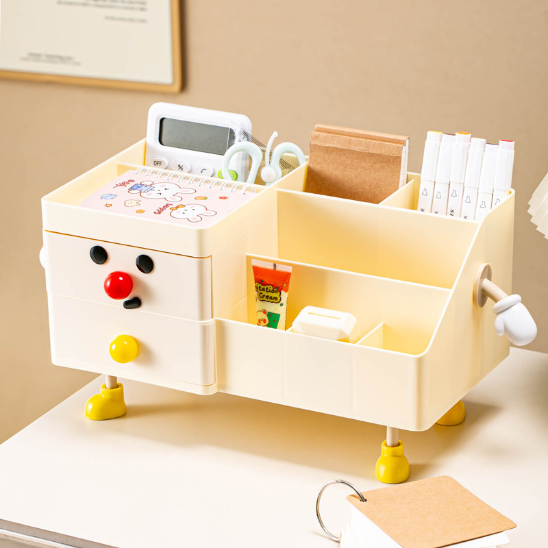 奶油风化妆品桌面收纳盒抽屉式办公室工位神器文具分隔整理置物架